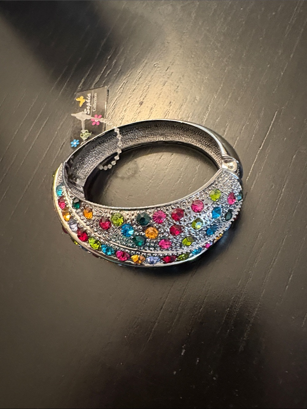 Colorful Crystal Hinged Bangle Bracelet by Sakari